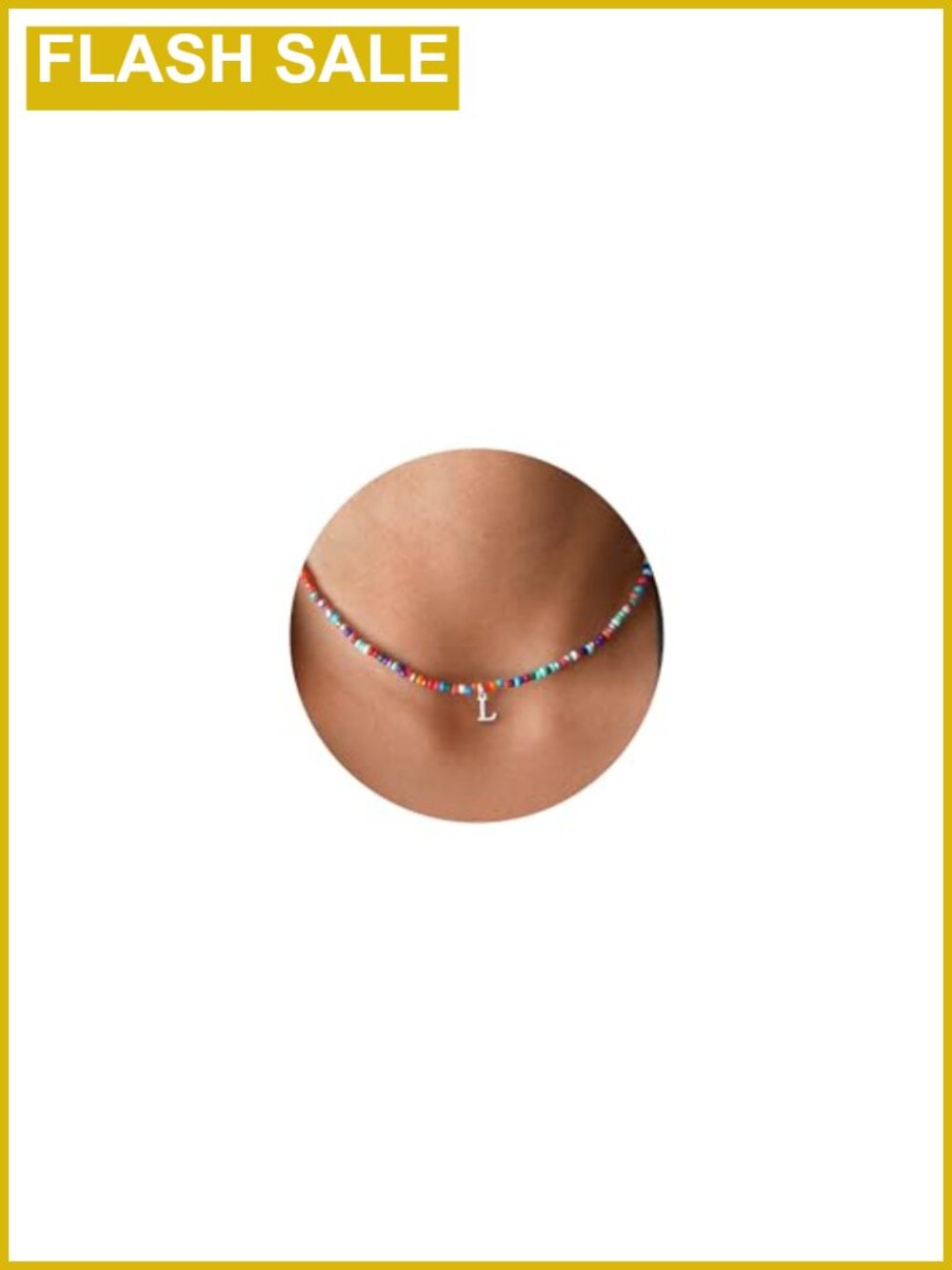 18K White Gold Plated Initial Necklace Beaded Choker Adjustable